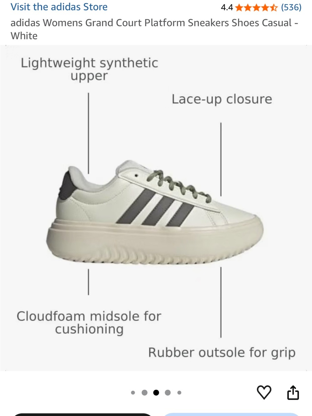 adidas Womens Grand Court Platform Sneakers Shoes Casual - Picture 2 of 5